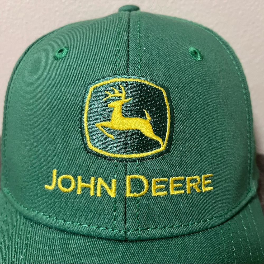 NWOT John Deere Low Profile Structured Adjustable Baseball Hat Cap Green Yellow - Picture 2 of 7